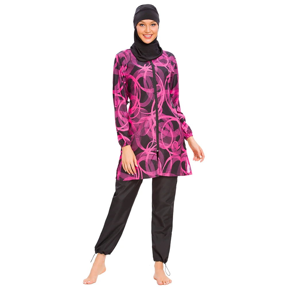 Imagem -05 - Conjunto de Maiô Feminino Muçulmano Roupa de Banho Islâmica Hijab Roupa de Praia Pequena para Natação Traje de Banho para Mulheres Conjunto com Zíper Cobertura Total Peças