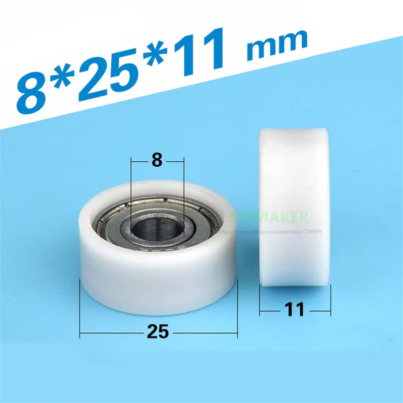 1pcs 8*25*11mm Flat 608ZZ Bearing Plastic-coated Rolling Wheel, Passive Inert Wheel, Automatic Planar Guide Wheel