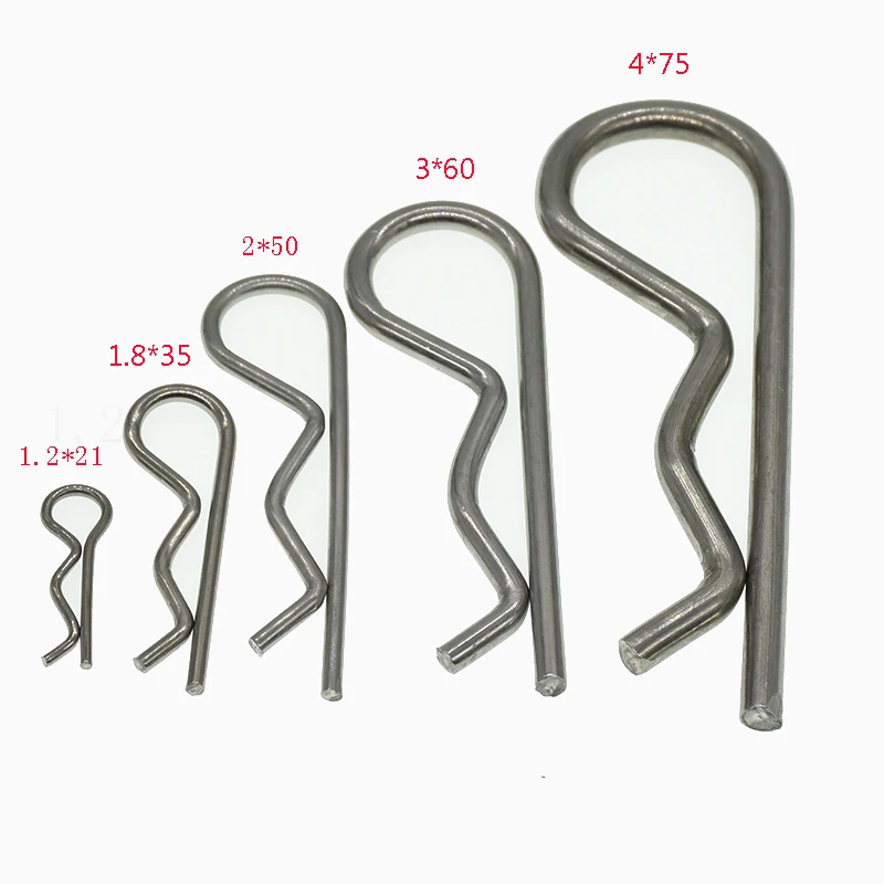 Stainless Steel R Shaped Spring Cotter Clip Pin 1.2mm 1.8mm 2mm 3mm 4mm Dia Fastener Hardware for Repairing Cars