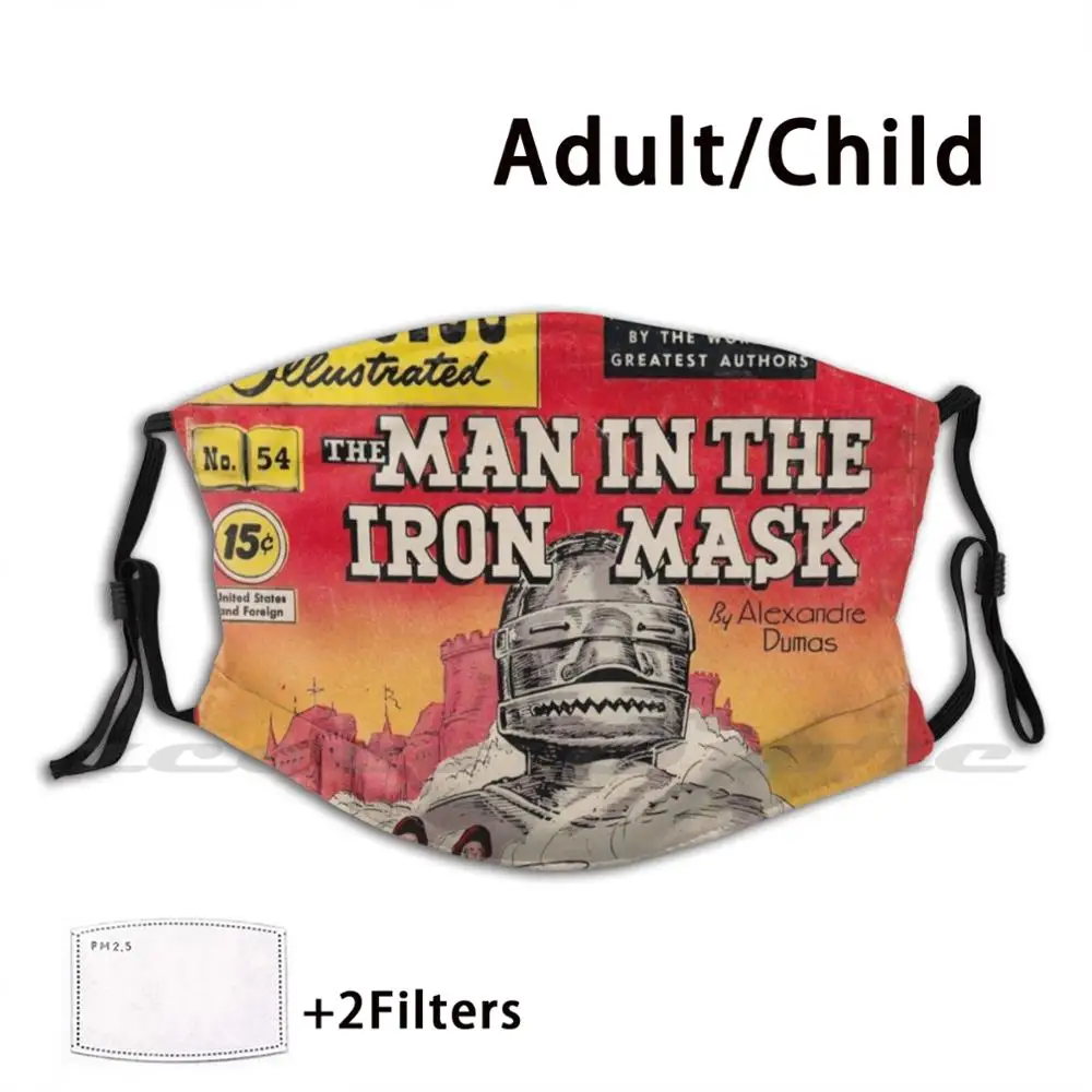 Man In The Iron Mask-Classics Illustrated-Vintage Book / Comic Mask DIY Washable Filter Pm2.5 Mouth Trending Man In The