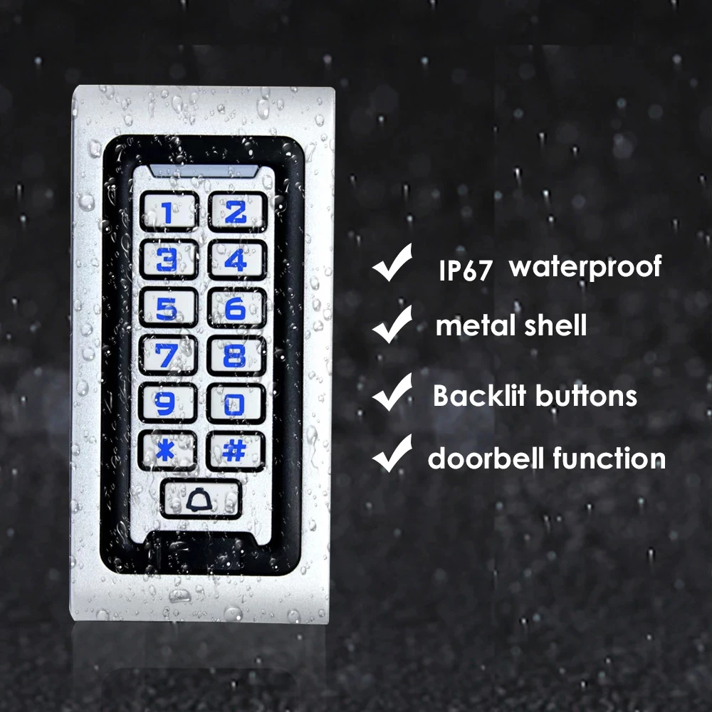 IP67 Waterproof Backlight RFID Door Access Control Kit  Electric Lock +Door Exit Switch+ Power Supply Standalone  Access Control