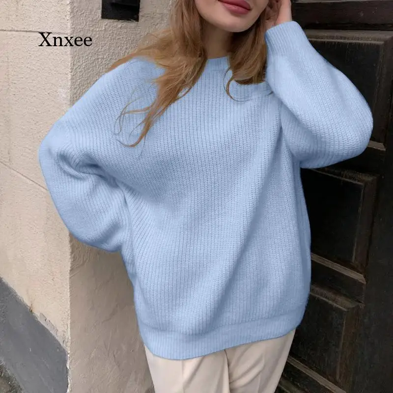 

New Knitted Cashmere Sweater Women's Soft Loose Pullover Warm Loose Solid Color Women's Basic Knitted Wear-Resistant Pullover