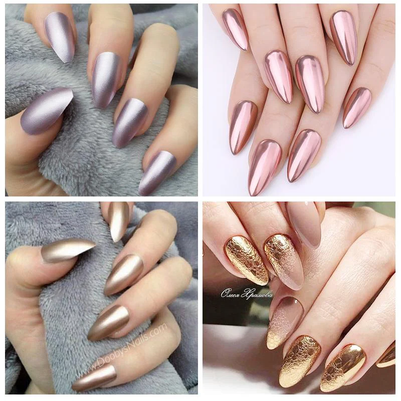 6 Colors Gold Silver Mirror Powder Solid Metallic Effect Nail Art Glitter Polish Rub Dust Pigment Manicuring Art Decoration