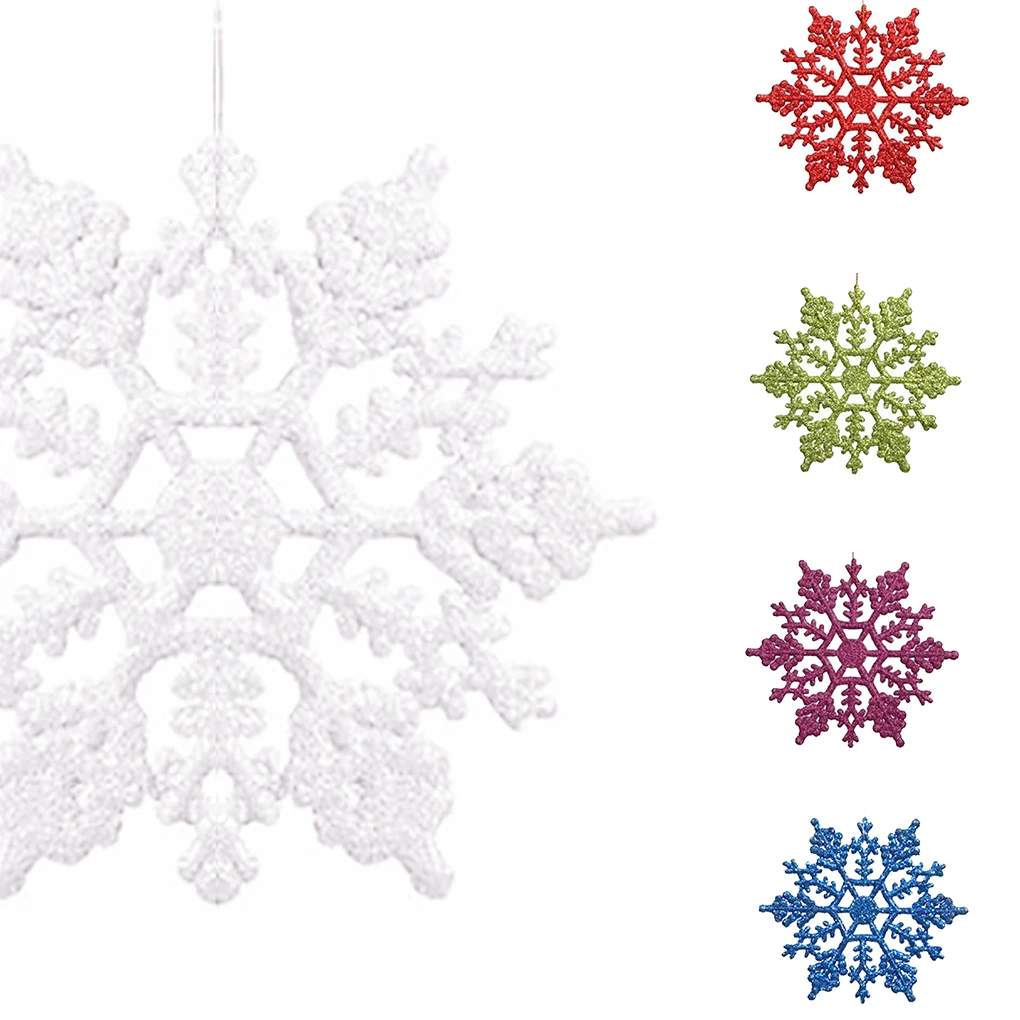 12pcs Plastic Christmas Xmas Snowflake Ornaments Tiny Sparkling Sequin Glitter Snow on String Wedding Decor