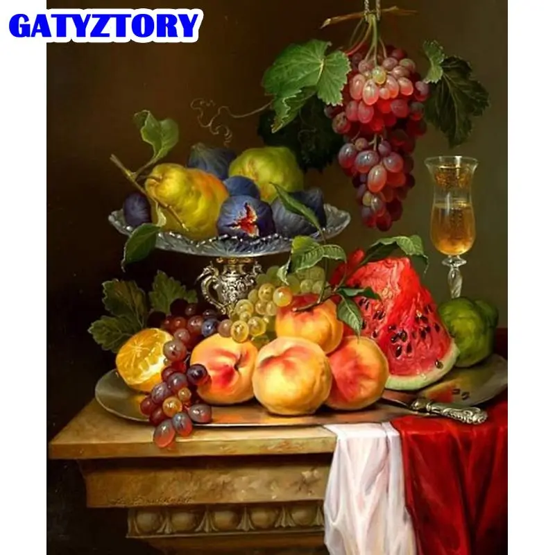 

GATYZTORY Paint By Number Watermelon Grape Drawing On Canvas HandPainted Art Gift DIY Fruit Pictures By Number Kits Home Decor