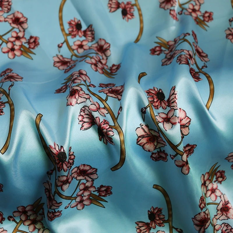 By Meter Blumen-Satin-Stoff, glänzend, weich, Schal, Hemd, Nachtwäsche, Material Charmeuse – Detail 14