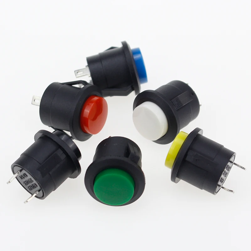 6 sztuk 16mm Reset przełącznik wciskany okrągły przełącznik 6A 125V/3A 250VAC