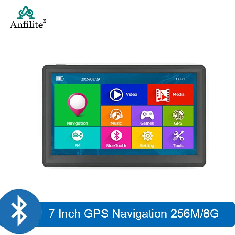 

Anfilite Free shipping 7 inch 800x480 DDR 256M 8GB Car 3D GPS Navigation Bluetooth 800MHZ Windows wince CE 6.0 truck navigator