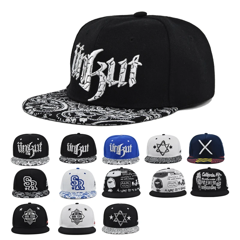 Hip-hop cap Flat hat Embroidery pattern Fashion Spring Autumn Flat brim hat  Sport cap Hip Hop Fitted Cap Youth tide cap