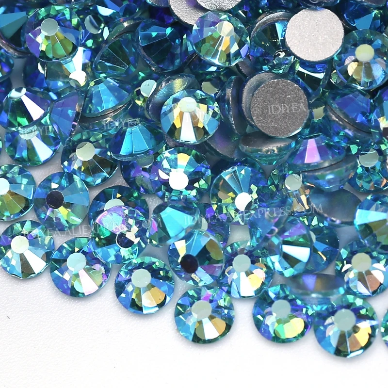 Excellent Aqua Marine AB Non hot fix Rhinestones ss3-ss30 flat back crystal glass stone strass glitters for nail garment wedding