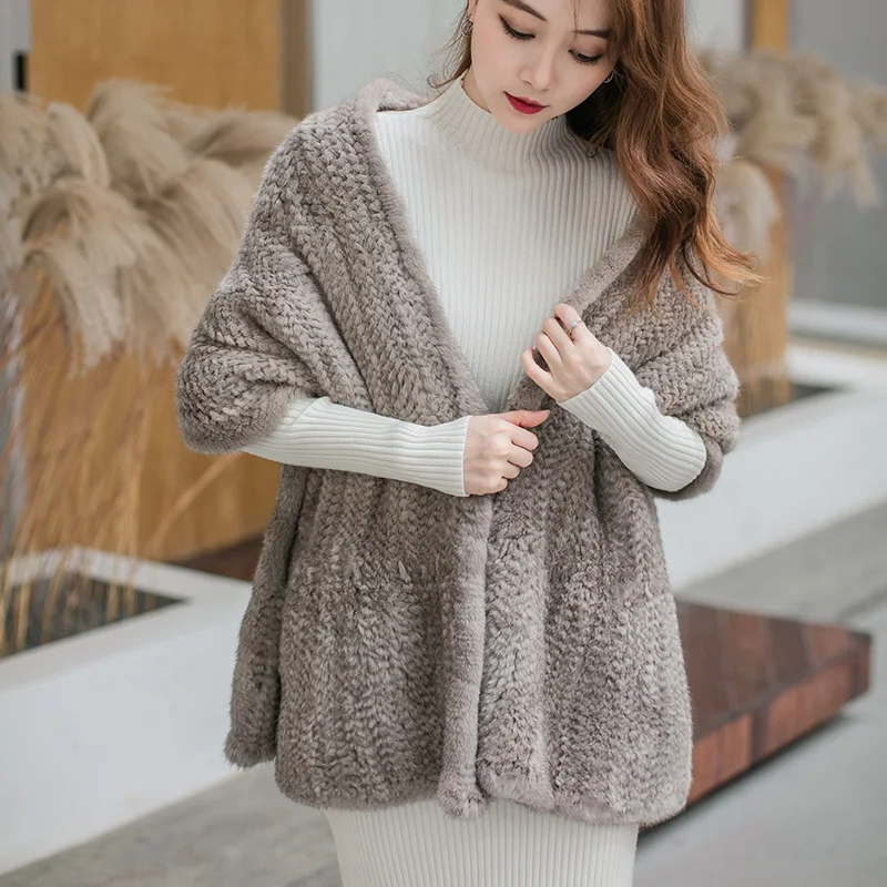 Besfilin Genuine  Mink Furs Big Shawl for Women, High-grade Knitted Scarf, Hand Woven, Versatile Keep Warm, Winter and Autumn