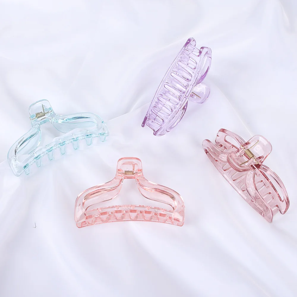 Transparent Colorful Plastic Ponytail Holder Hair Claw Clips Women Girls Large Barrette Crab Hair Clamp Make Up Hair Accessories