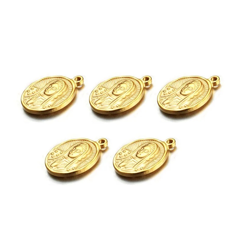 5pcs Stainless Steel Portrait Virgin Mary Pendant Anti-Corrosion Oval Round Catholicism Pendant Charm Jewelry Making Accessories - Image 5