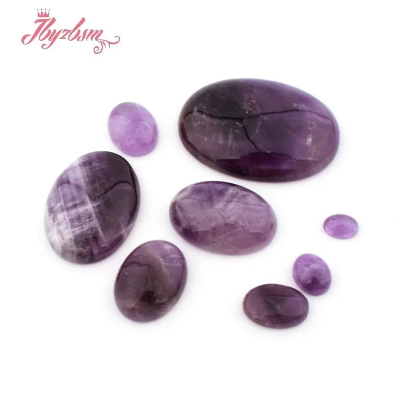 

Oval Coin Amethysts CAB Cabochon Flatback Dome Undrilled Natural Stone Beads For DIY Pandandt Earring Ring Jewelry Making 5pc