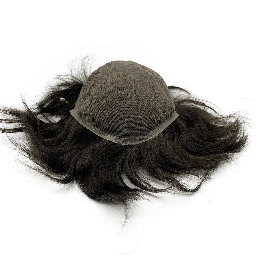 Men's Natural Hairline Toupee Human Hair Lace Base Wig for Hair Loss Full Coverage Frontal Closure China Manufacturer