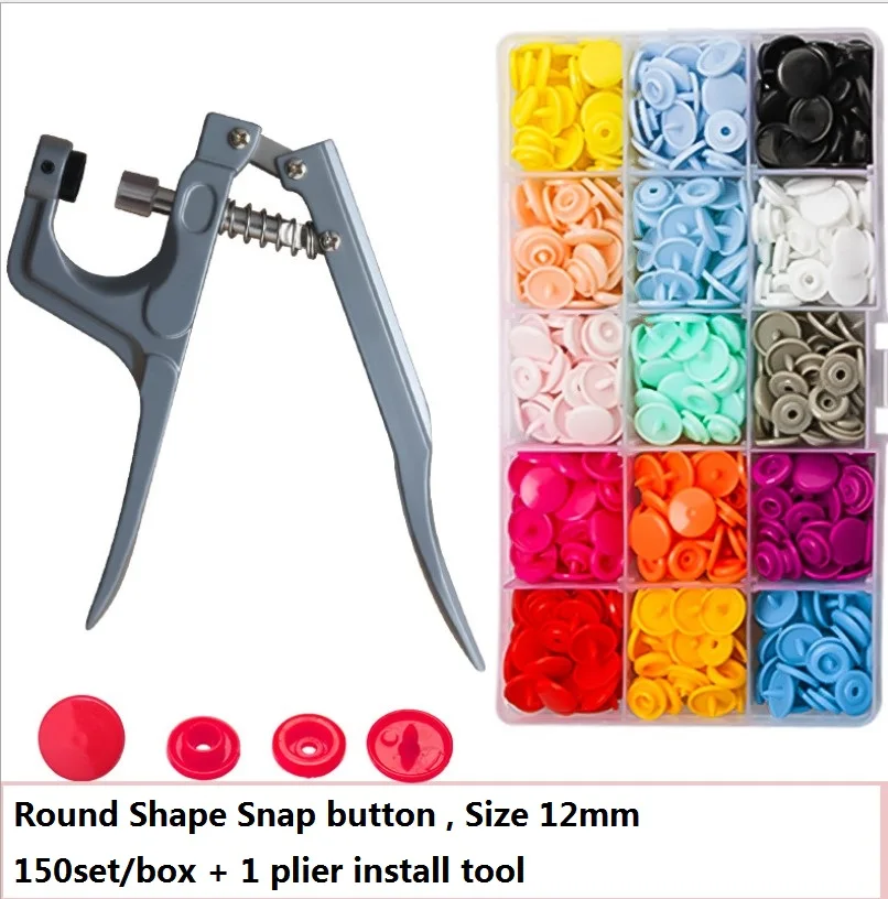 150set/box Flower Star Heart Shape T5 baby Resin snap buttons With plastic snaps Plier Press Stud Fasteners Poppers Tool Kit