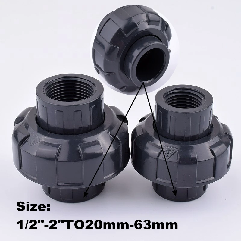 

1-5Pcs Plastic PVC 1/2"-2" Female Thread 20mm~63mm Union Water Pipe Connector Upvc Fittings Garden Plant Irrigation Accessories