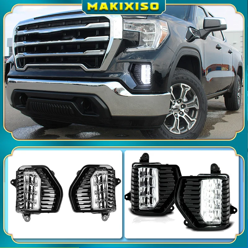 1 Pair LED Daytime Running Light Front Bumper Fog Lights Driving Lamps with Switch for GMC Sierra 1500 2019 2020