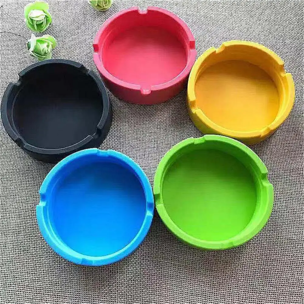 1 Pcs Ashtray Round Durable Protable Silicone Soft Round Ashtray Holder Heat Resistant  Tray Plates Desktop Ashtray