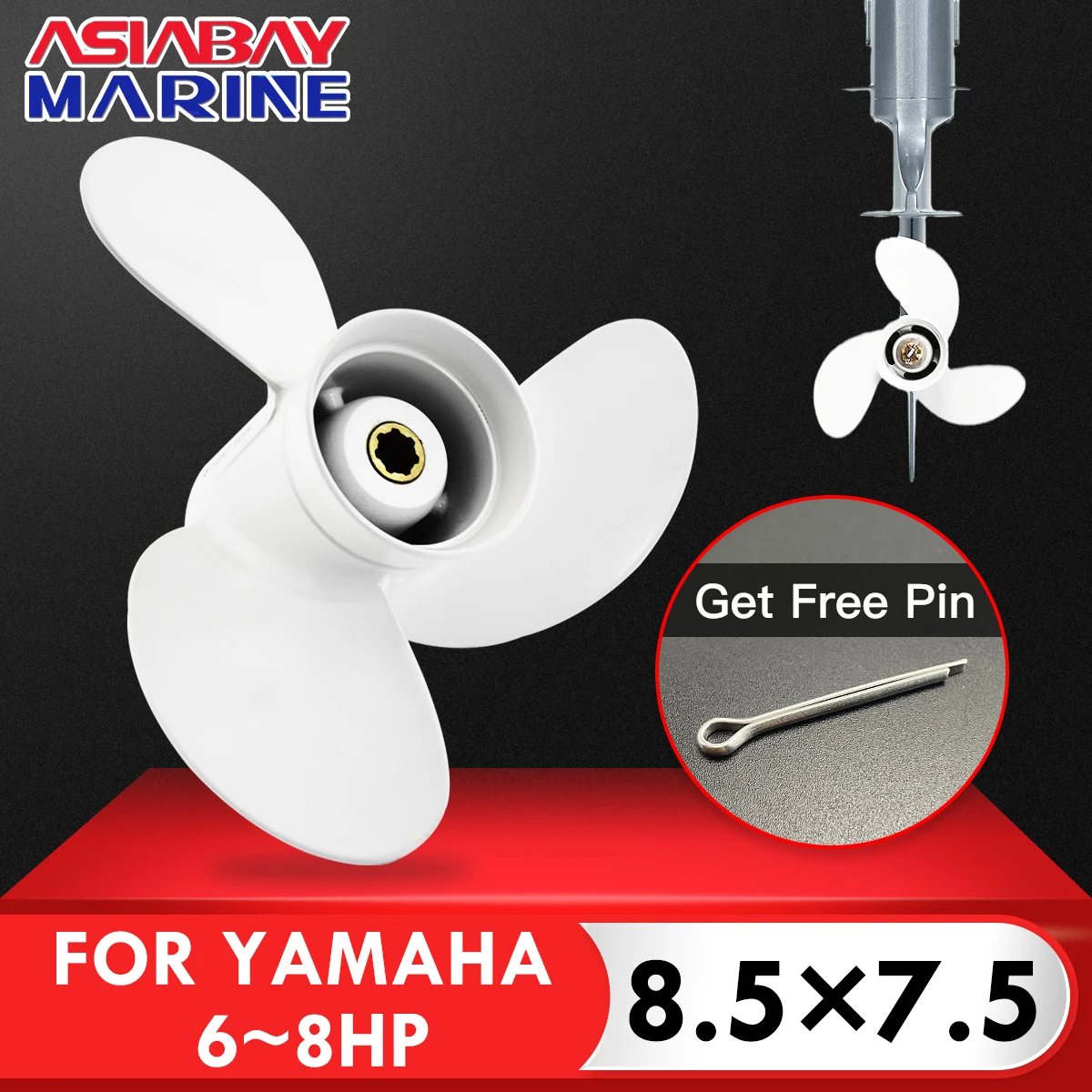 6G1-45943-00 Aluminum alloy marine propeller Screw for Yamaha Boat 6 8 9.9 HP outboard motors. 8 1/2