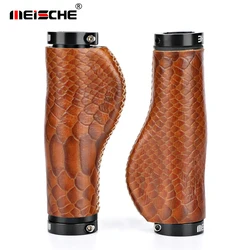 Scooter MTB Bicycle Handlebar Cover Handle Grips 1 Pair Cattle Leather City Mountain Bike Cowhide Grip Non-Slip Aluminum Lock