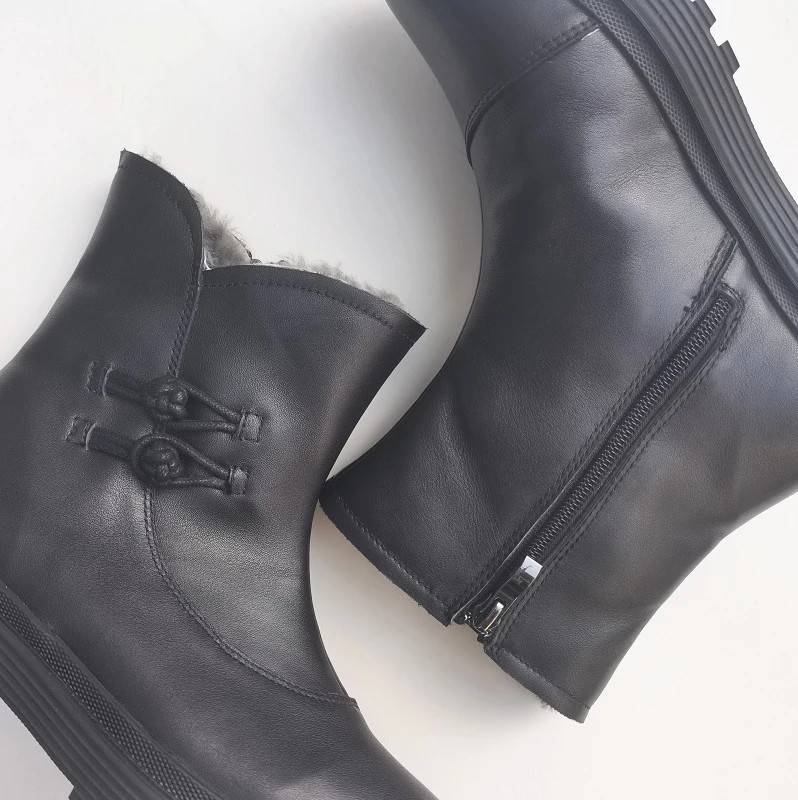 Careaymade-Winter Wool Women\'s boots,real leather anti slip snow boots,thickened sheepskin wool integrated large cotton shoes