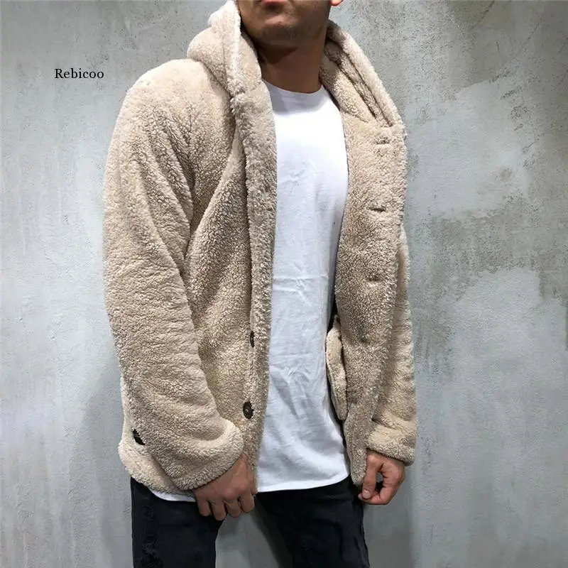 Luxury Men's Sweater Warm Hooded Sweater Coat Jacket Men's Autumn Winter Casual Loose Double-Sided Plush Men's Sweater Coat Top