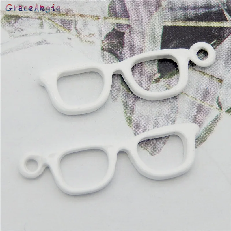 4pcs Enamel Glasses Shape Jewelry charms Enamel White Alloy Frame pendant Earrings Necklace DIY Bracelet package accessories DIY