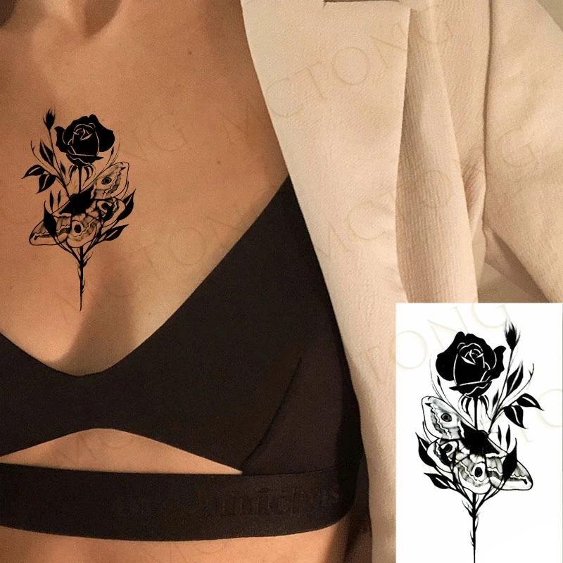 Waterproof Temporary Tattoo Sticker Women Simple Black Crane Bird Flamingo Flower Body Art Makeup Fake Tatto Flash Tatoo For Men