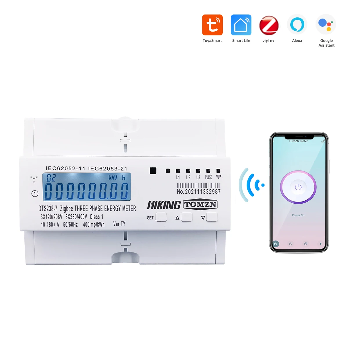 3 Phase Zigbee Gateway 3*120V 3*230V Tuya Din Rail WIFI Smart Energy Meter timer Monitor kWh Meter Wattmeter 80A TOMZN