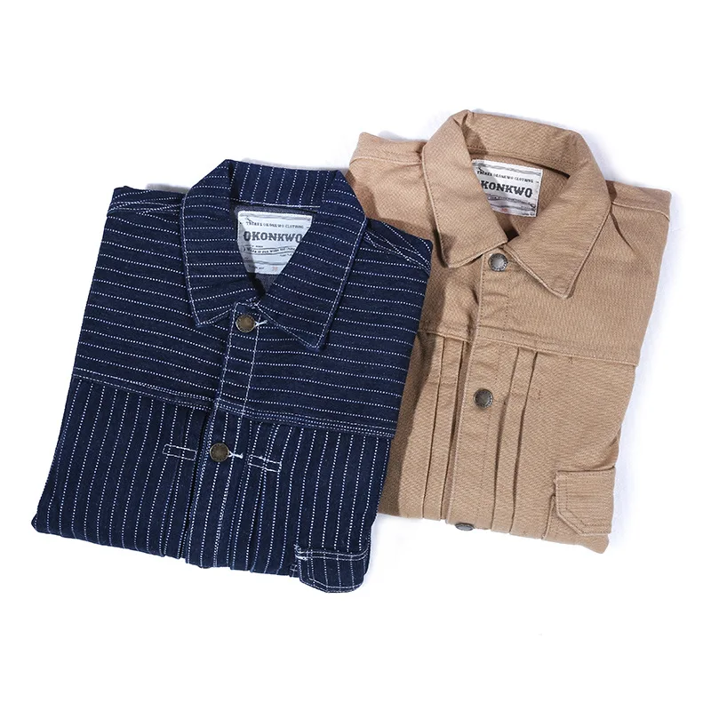 

Новая брендовая мужская Брезентовая рабочая одежда, куртка для инструментов, полосатая джинсовая куртка с отворотами и несколькими карманами, Свободная Повседневная модная верхняя одежда, весеннее пальто