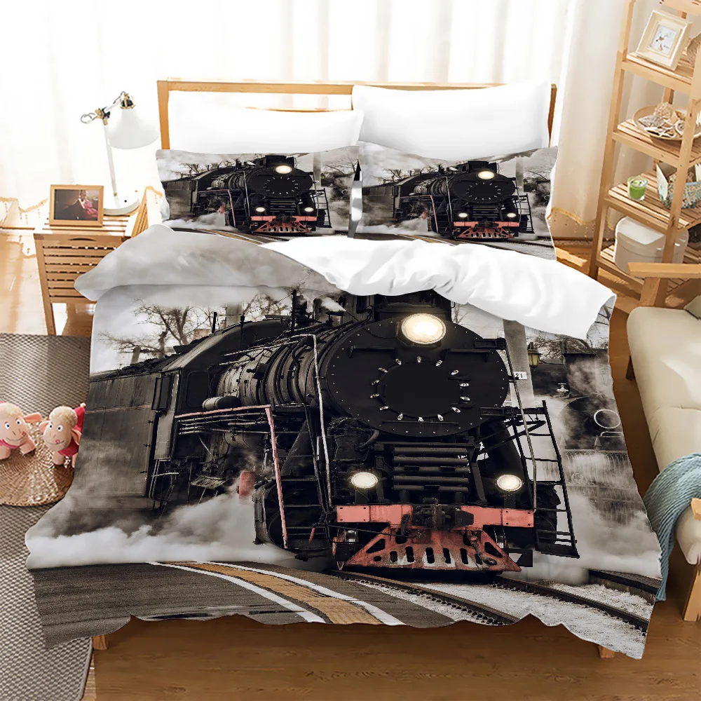 

3D Printed Car Bedding Sets Train Pattern Duvet Cover Pillowcases Bed Stes 2/3pc Comforter Cover Queen King Size Bedclothes