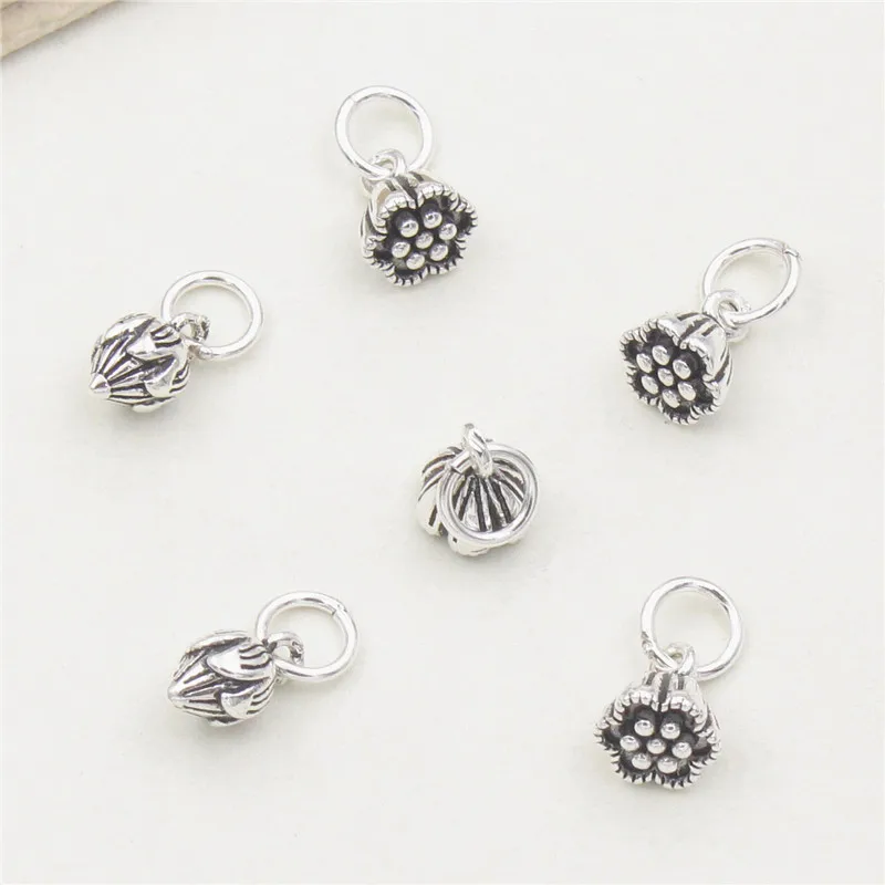 925 Sterling Silver Pretty Vintage Lotus Seed Design Cirlce Charms S925 Silver Stereo Decoration Dangle Pendant DIY Jewelry Make