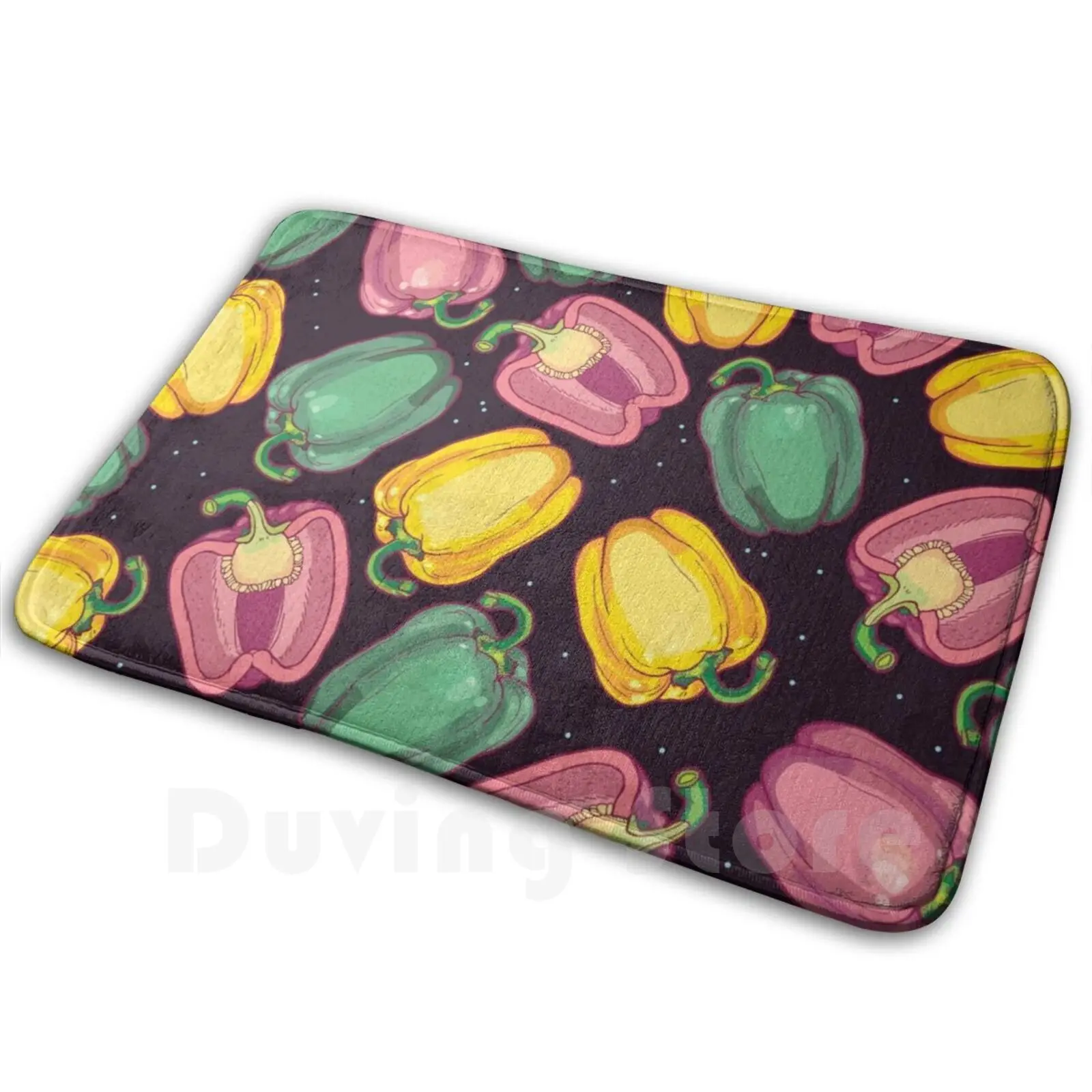 Epic Bell Peppers In Space Mat Rug Carpet Anti-Slip Floor Mats Bedroom Bell Pepper Pattern Night Sky Garden Pink