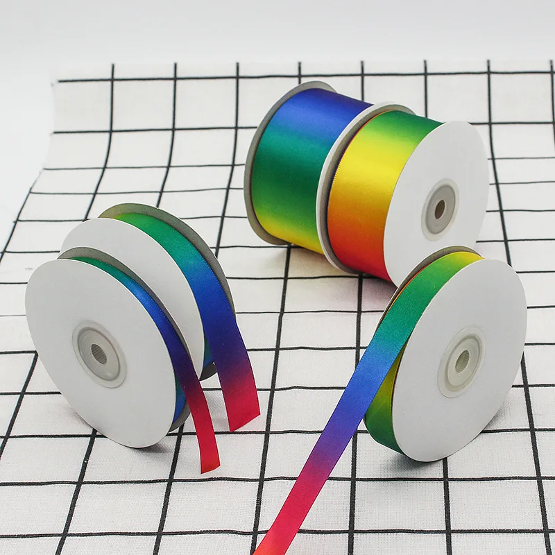 22 Meter/Rolle Regenbogen High Density Gradient Polyester Buntes Band DIY Material Backverpackung Kleidung Kopfbedeckung Dekorativ – Detail 3