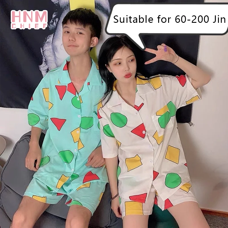 Summer Casual Couple Pajama Sets Lovely Cartoon Print Short Sleeve Sleepwear Pajamas Suit Daily Fashion Loose Homewear Nightgown