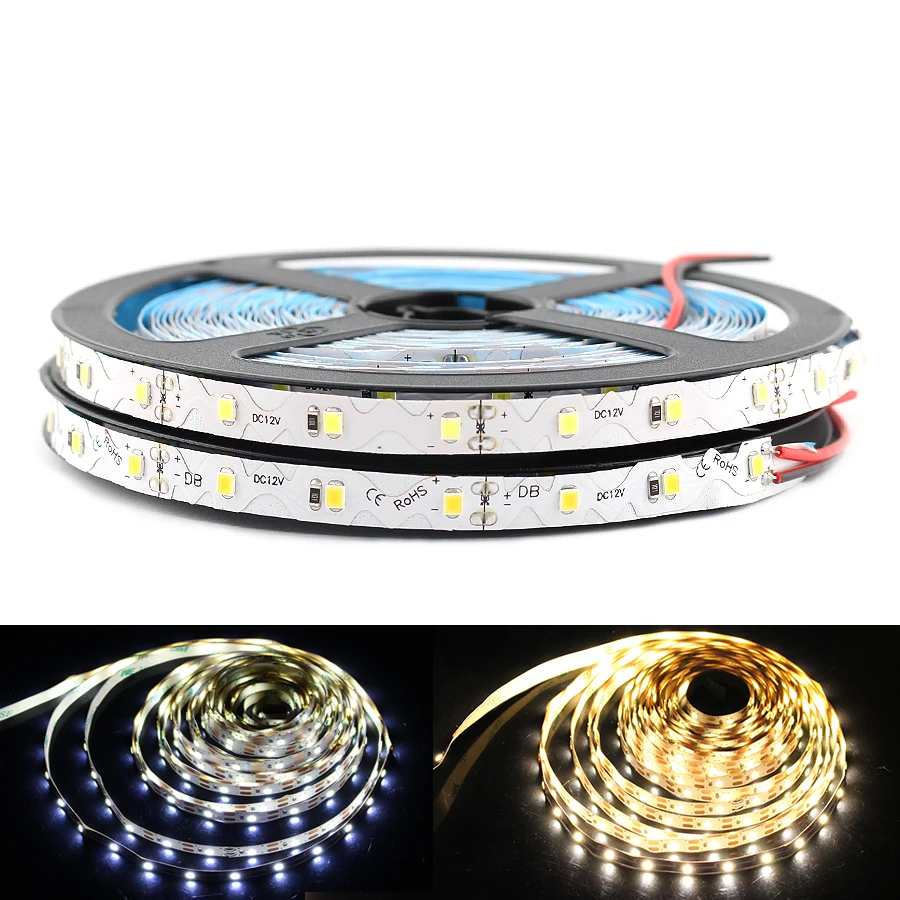 S Shape LED Strip Lights Tape 12 V 2835 60LED/m 5M Flexible Warm White Neon LED Light Strips 12V For Room Bedroom Backlight TV