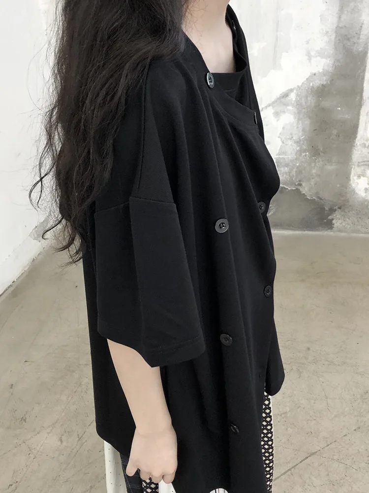 Ladies Short Sleeve Summer New Fashion Design Double Breasted Design Loose Casual Large Size Short Sleeve T-Shirt