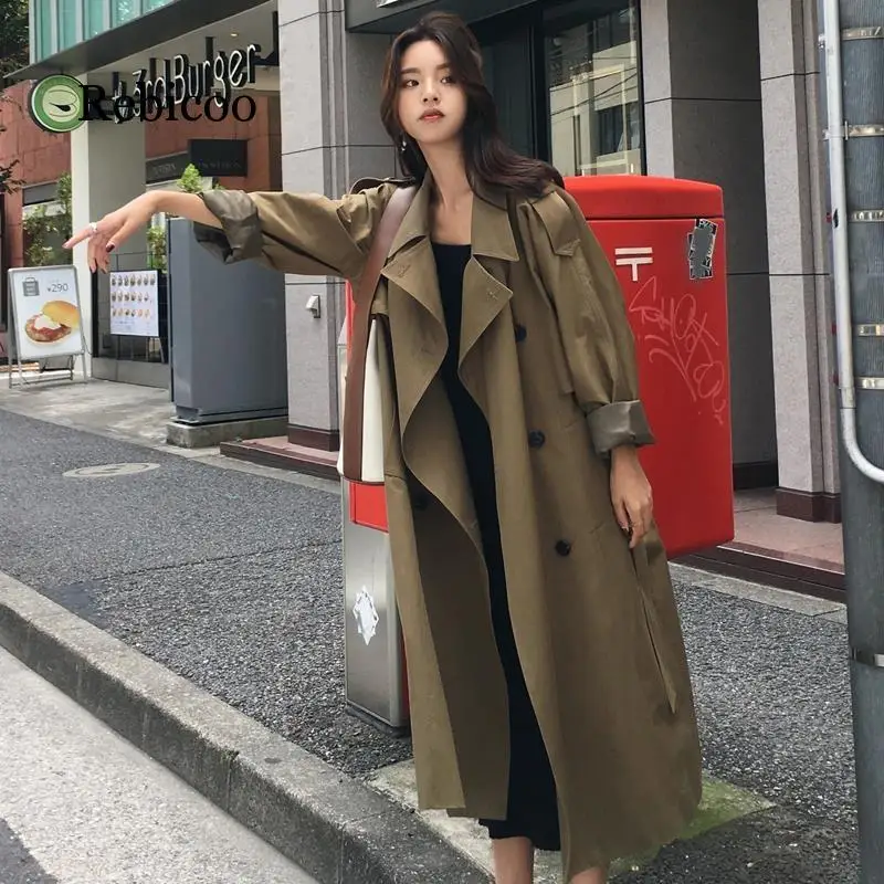 

Autumn Fashion Streetwear luxury Ladies Double-breasted Long trench coats Classic Loose Women Raincoat outerwear