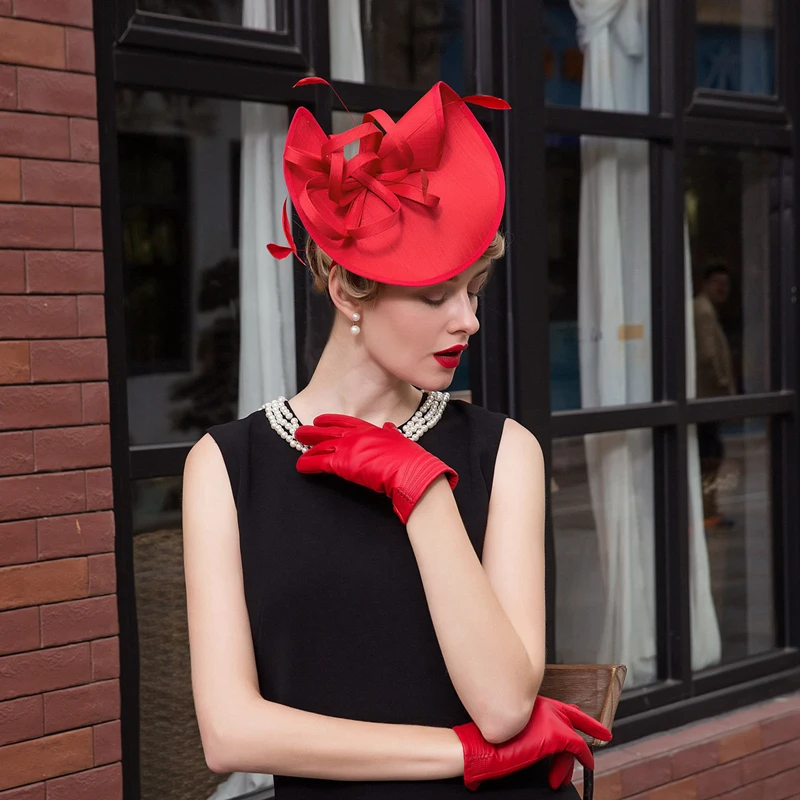 

2020 Fascinators Red Fedora Ladies Formal Wedding Hats Women Summer Pillbox Hat Kentucky Derby Party Chapeu Feminino Fedora