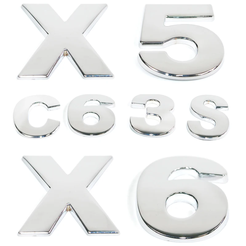 3D Metal Alphabet Silver Badge Chrome Silver Letters Numbers Logo Car Stickers Automobiles Car Accessories Stickers Decoration