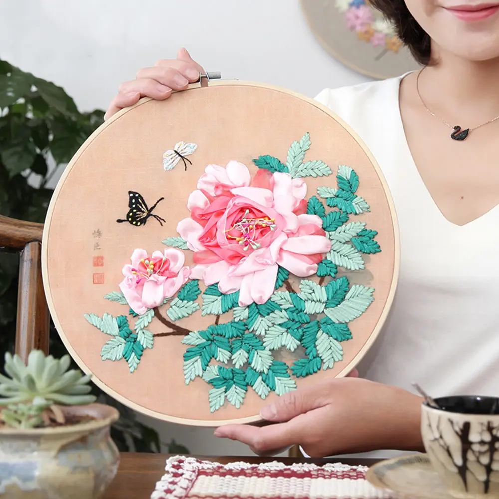 

Flower Butterfly Unfinished Beginner Hand-stitched Craft Embroidery Kit Printed Needlework Cross Stitch Set Sewing Material Pack