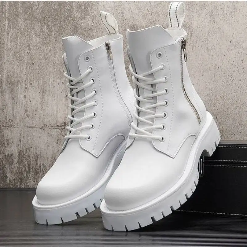 men fashion stage nightclub wear autumn winter boots black white shoes cowboy platform boot personality high top leather botas