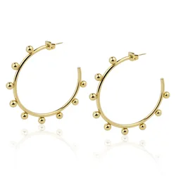 Hot Selling Fashion Jewelry New Stainless Steel Round Beads Inlaid C-Shaped Earrings For Women's Favorite Party Gifts Wholesale