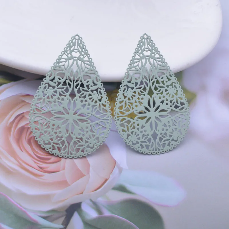 30 Stück AB5174 40*26mm Messing Blumen-Anhänger in Türkisfarbe DIY Ohrring Schmuckzubehör – Detail 8