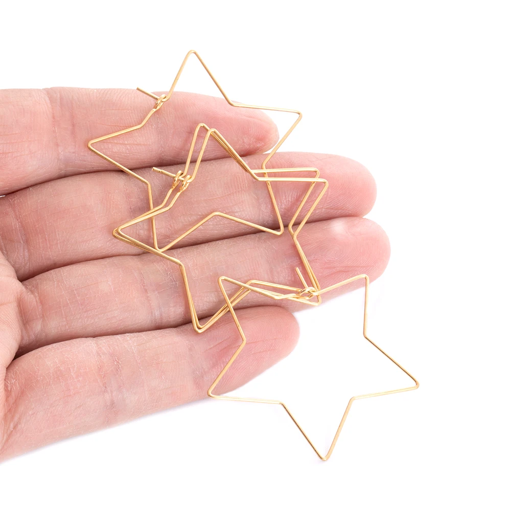 

10PCS Stainless Steel Star Gold Hanging Earring Findings 40mm Minimalist Hanger Loop DIY Jewelry Making Accessories