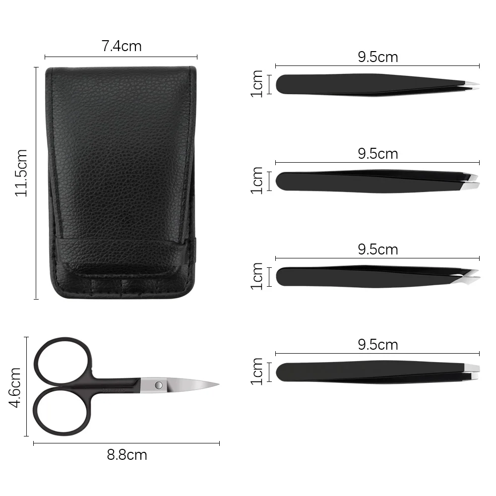 Pinzas para cejas de acero inoxidable, punta plana inclinada, con bolsa, herramientas cosméticas, 4/5 Uds.