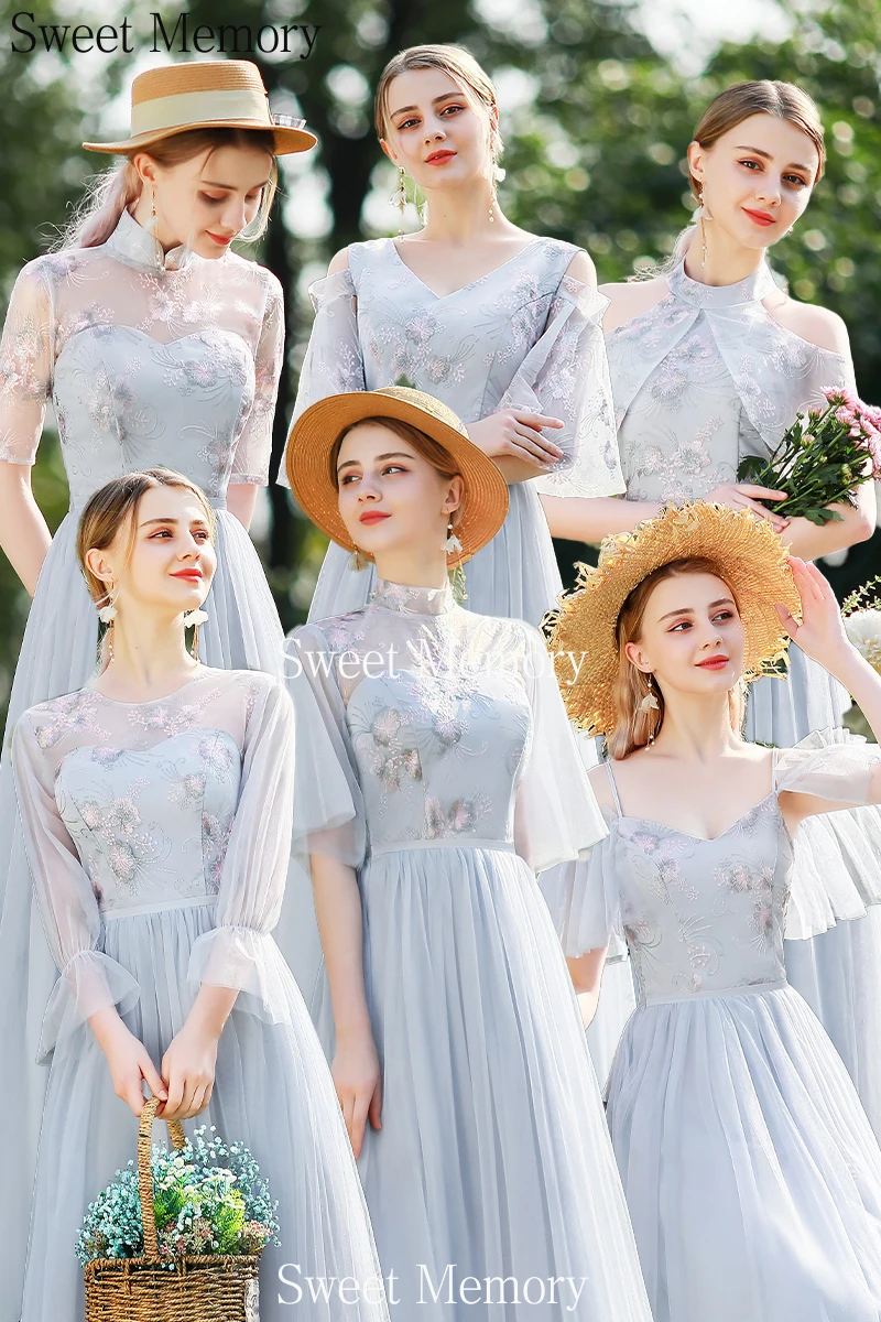 Vestido de tule de malha comprida com elástico nas costas, vestido de dama de honra, formatura, festa, rosa, J249