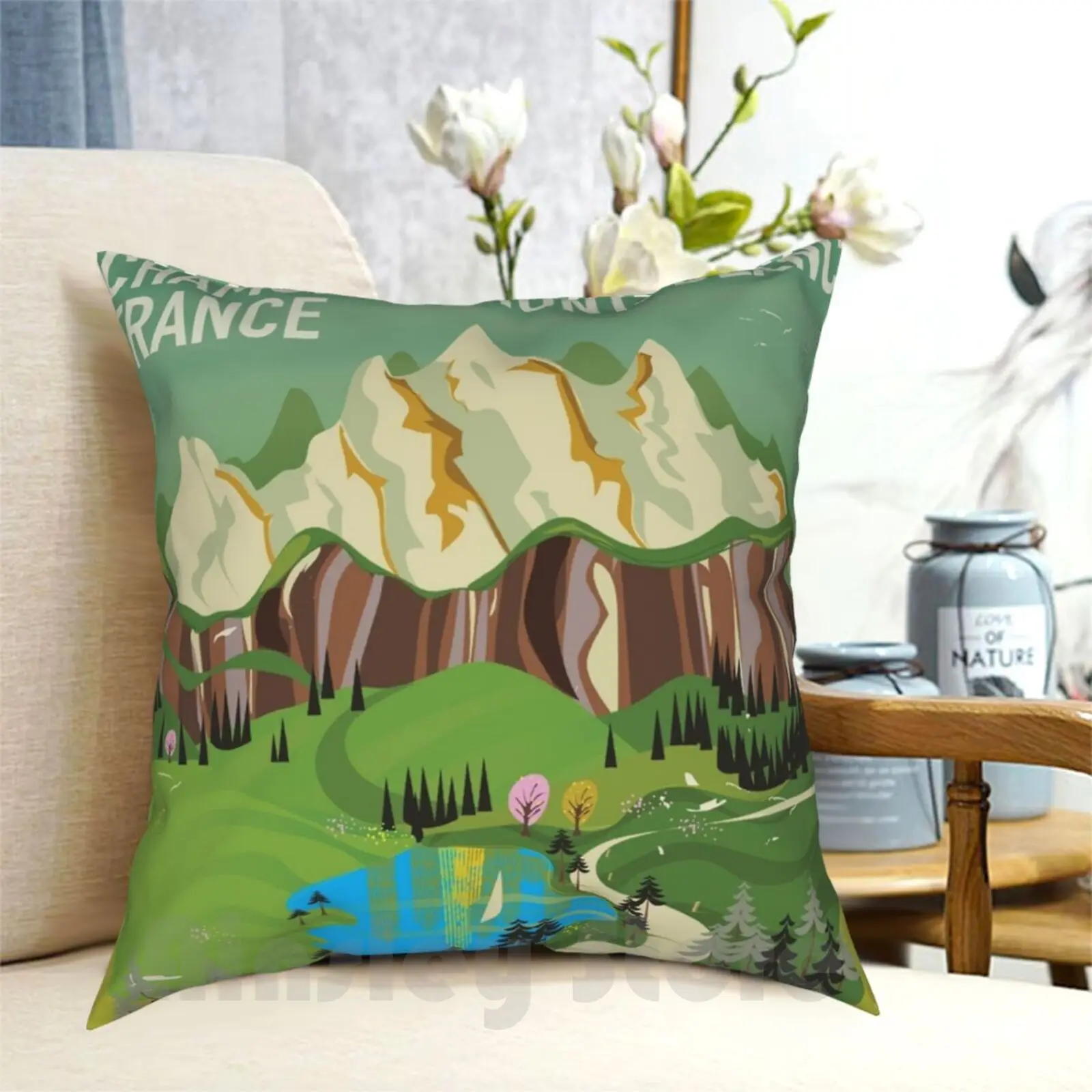 Chamonix-Mont-Blanc , France Travel Poster. Pillow Case Printed Home Soft DIY Pillow cover Chamonix France Travel Moutnains