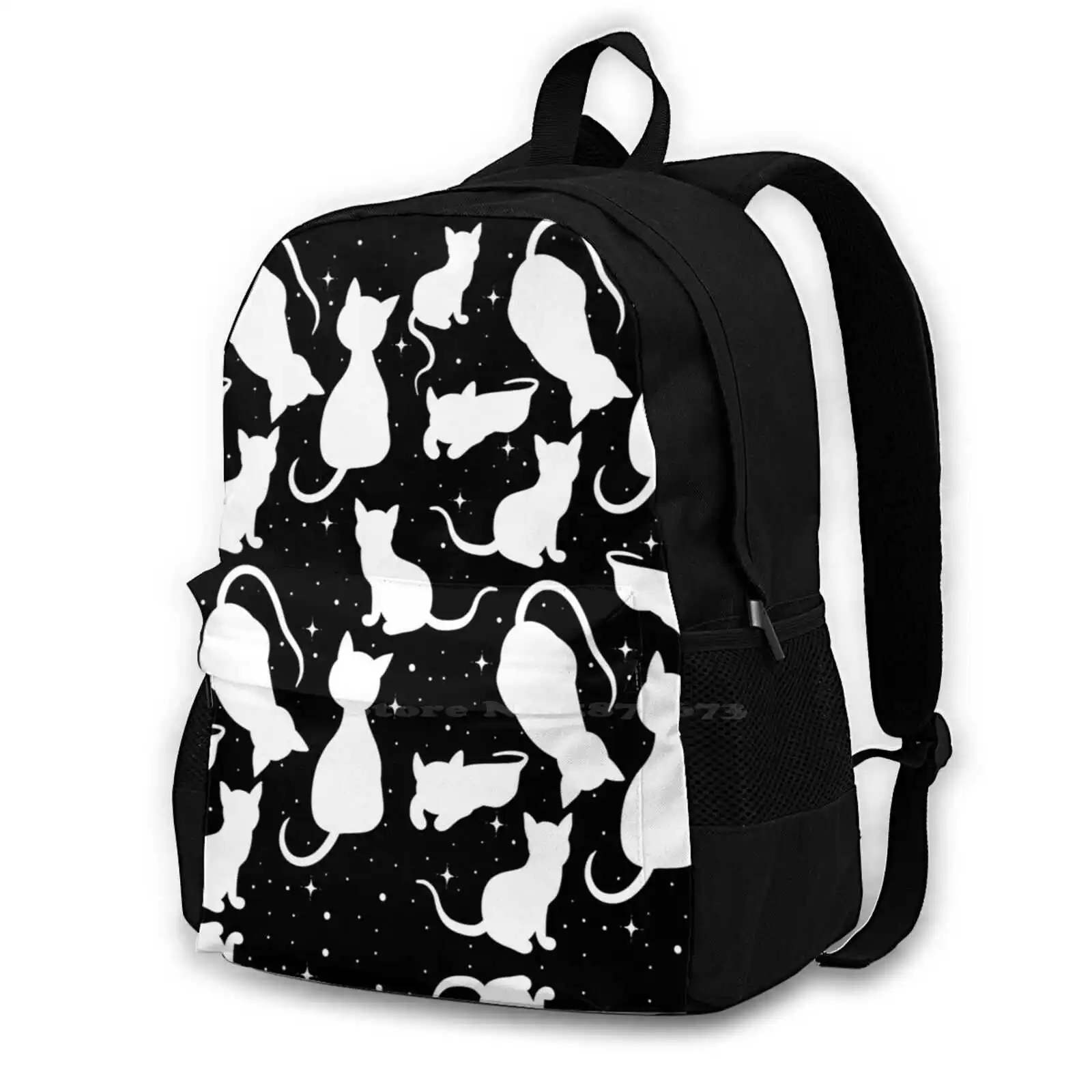 Witch'S Wicca White Cat Backpacks For School Teenagers Girls Travel Bags Black And White Cat Pattern Cats Kittie Kittys Meow